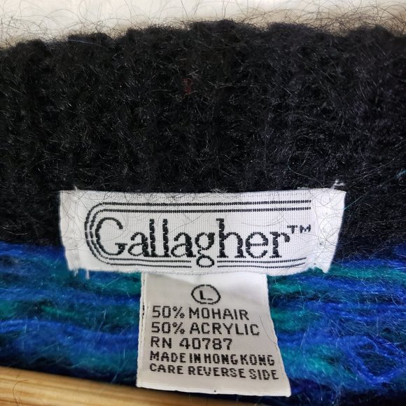 Vintage Gallagher Large Blue/Purple Geometric Cozy, Fuzzy, Knit Sweater GUC - Picture 4 of 8